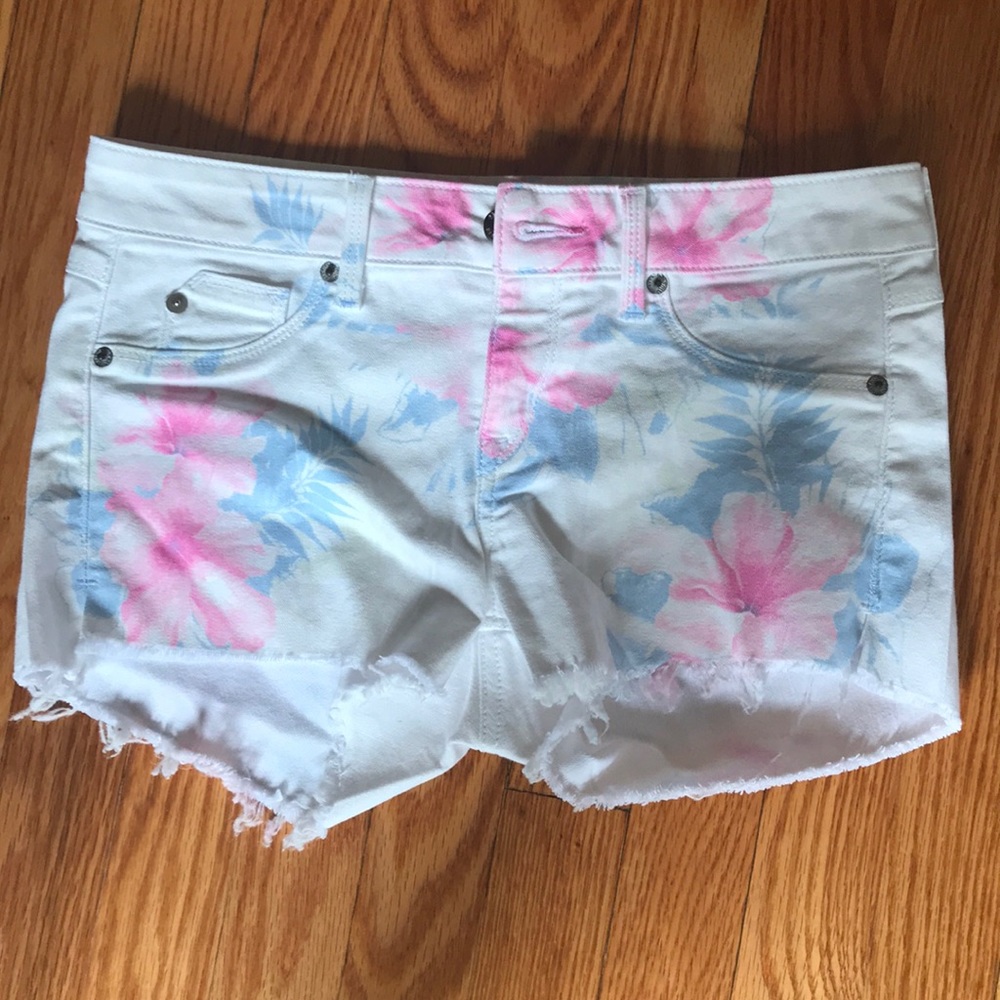 Floral printed jean shorts